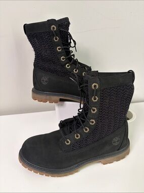 Timberland Women’s Authentics open weave Black Knit-Shaft Lace-Up Boots Size 7.5